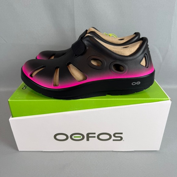 OOFOS Shoes - Oofos Oocandoo Recovery Sandals Womens 8 Black Pink Slip-On Shoes Light New NIB